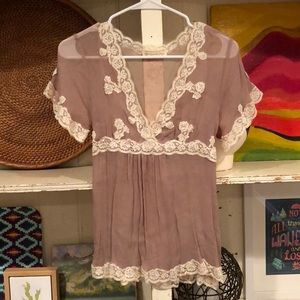 *Rare* Gold Hawk Sheer Silk and Lace Blouse